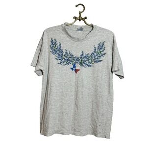 Vintage 80s Worn In Texas‎ Bluebonnet Floral Tee L Made In USA Hole
